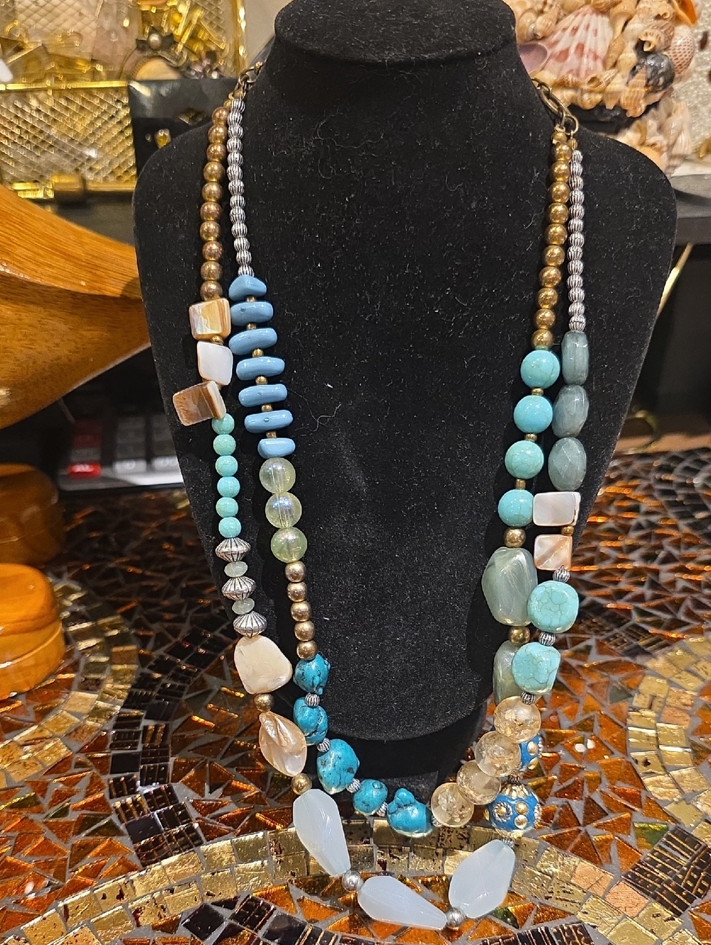 Vintage Turquoise & Aqua Multi-Strand Beaded Necklace